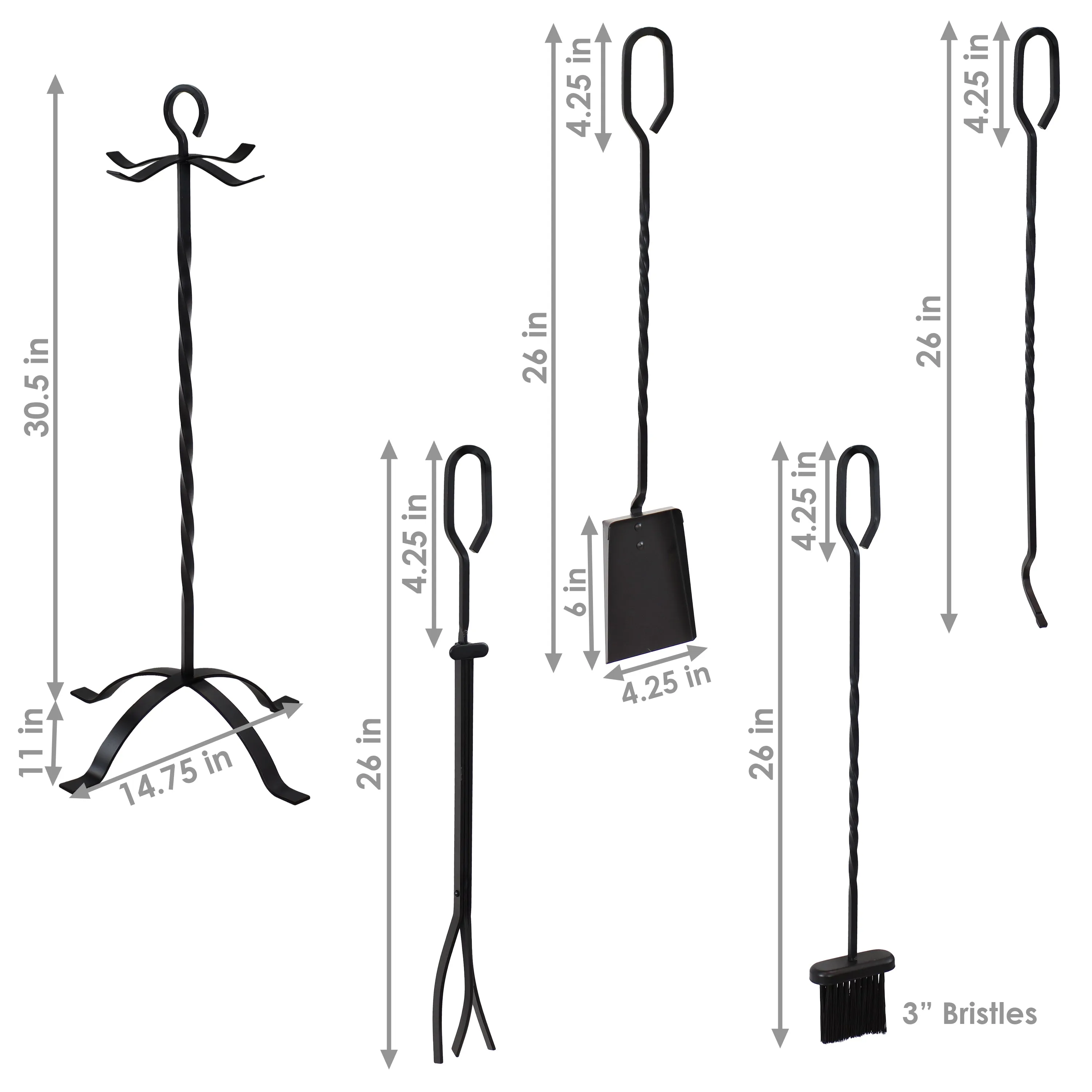 Sunnydaze 4-Piece Steel Fireplace Tool Set with Stand