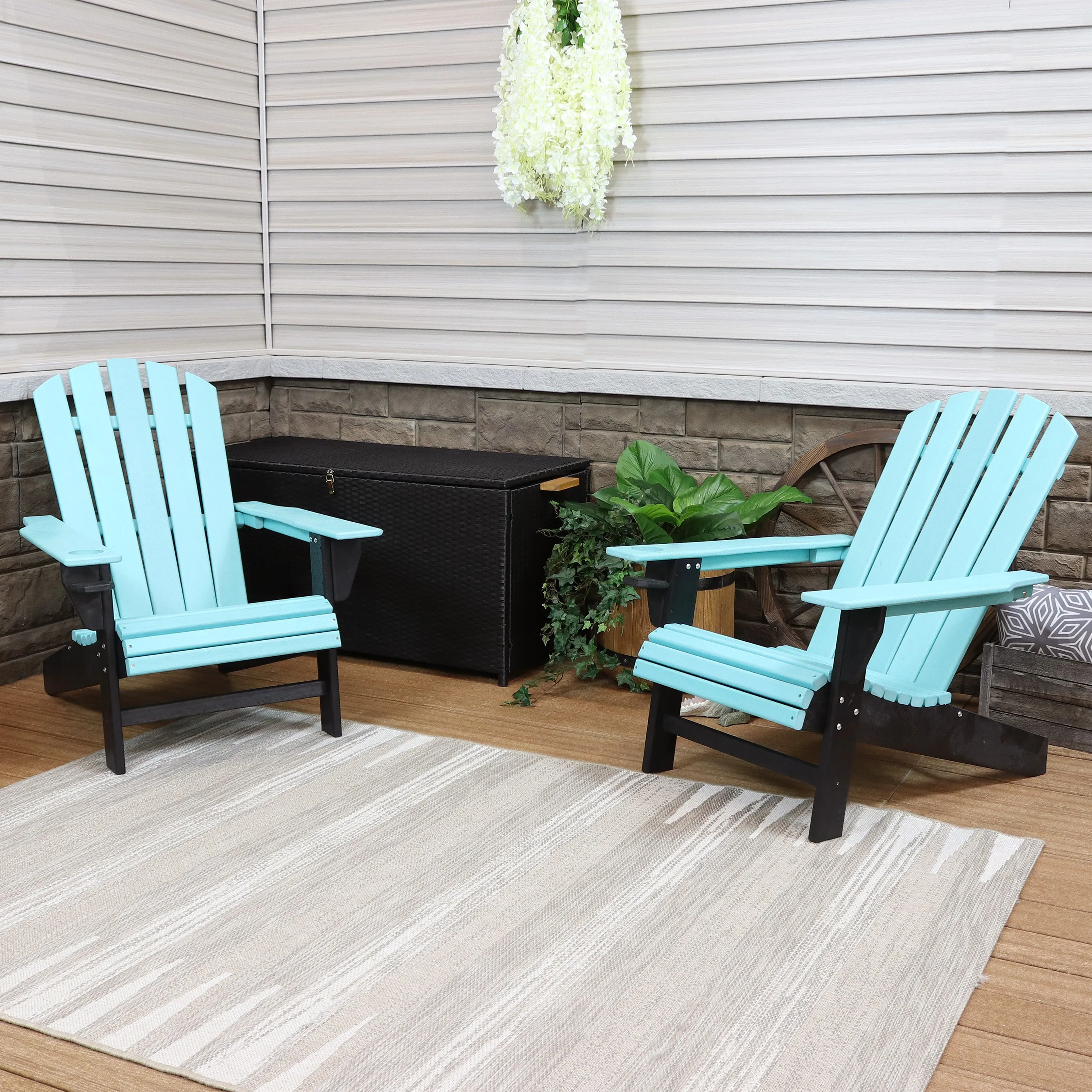 Sunnydaze All-Weather 2-Tone Outdoor Adirondack Chair with Cup Holder