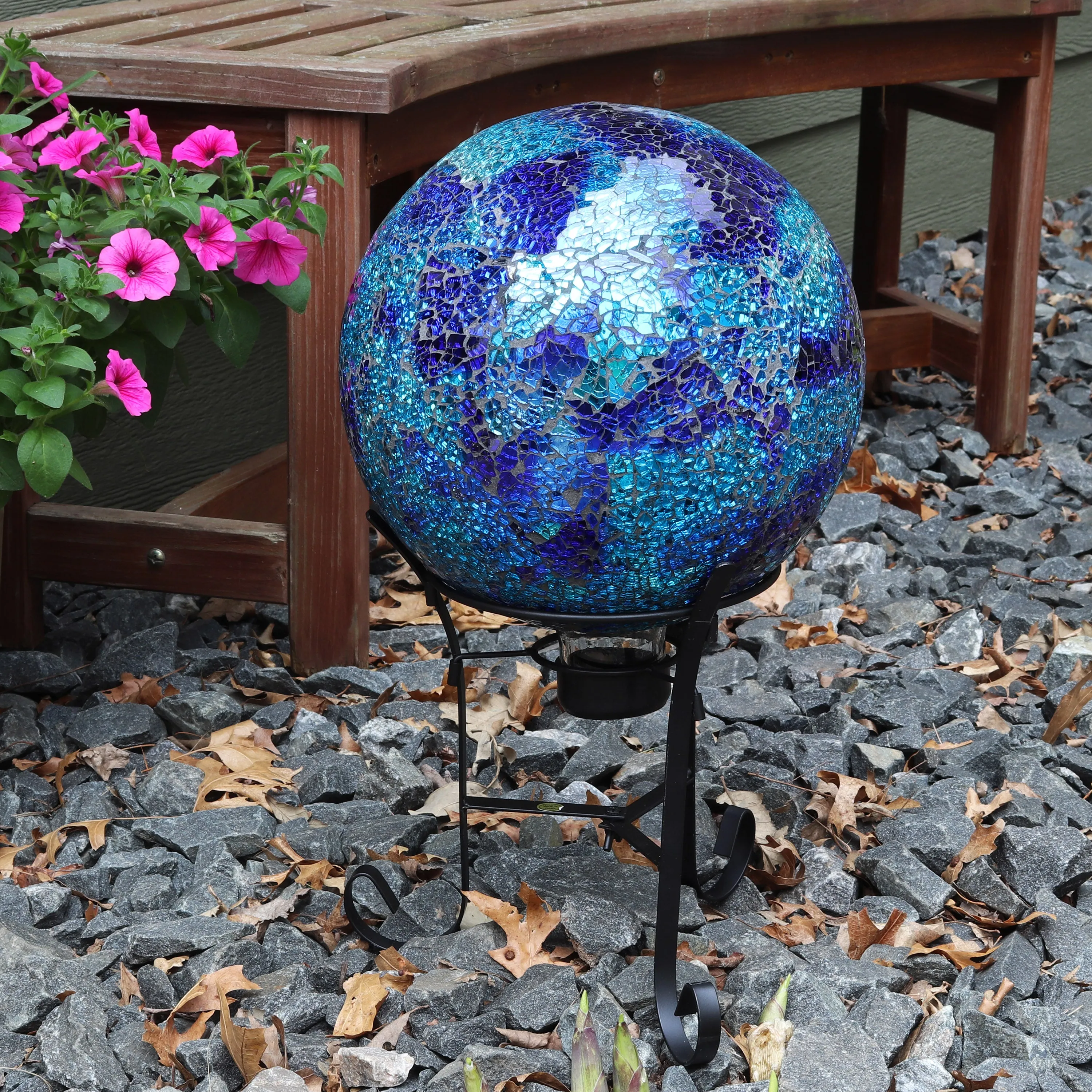 Sunnydaze Deep Ocean Swirl Crackled Glass Outdoor Gazing Globe - 10"