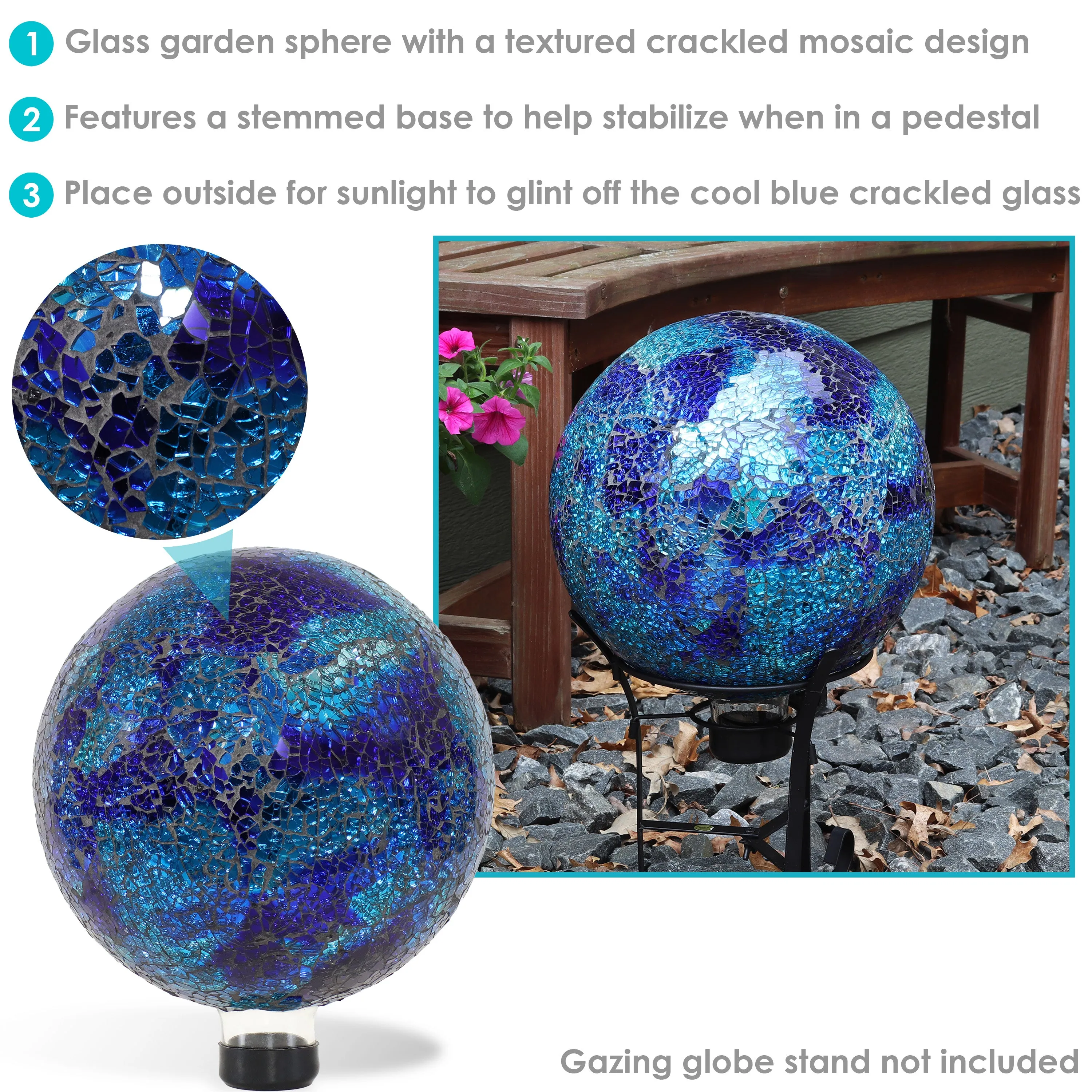 Sunnydaze Deep Ocean Swirl Crackled Glass Outdoor Gazing Globe - 10"