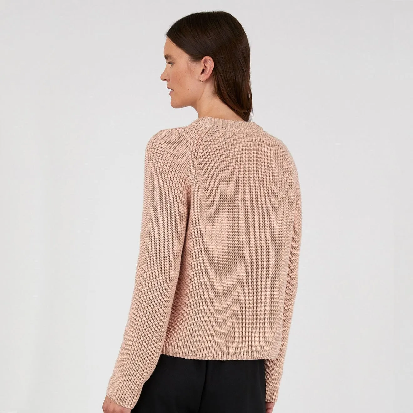 Sunspel Womens Cotton Boxy Crew Neck Sweater Shell Pink