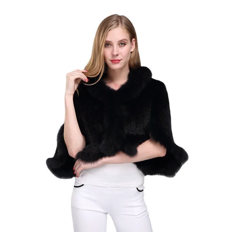 Temperament Warmth Fox Fur Collar Woven Shawl Leather