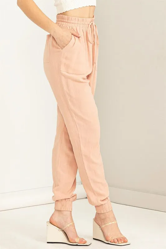 Tropical Peach Chic Status Linen Drawstring Jogger