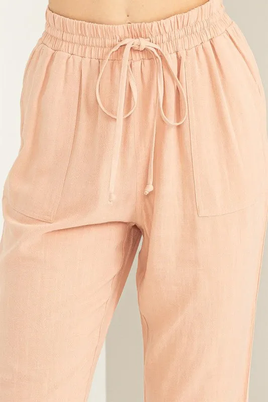 Tropical Peach Chic Status Linen Drawstring Jogger