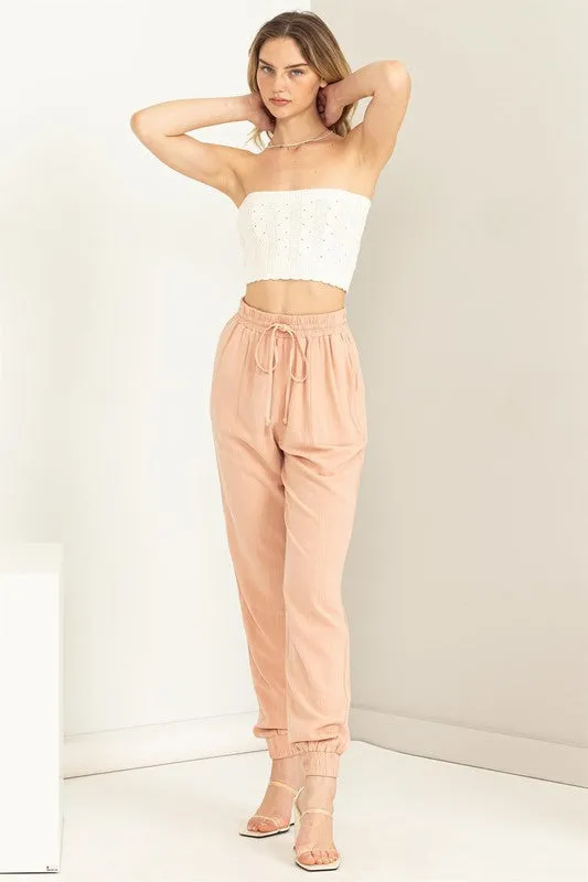 Tropical Peach Chic Status Linen Drawstring Jogger