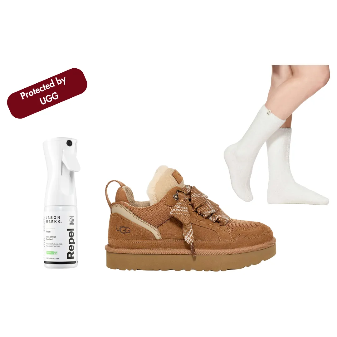 UGG Women's Lowmel Sneaker Chestnut Bundle Includes Jason Markk Repel   UGG Leda Sock