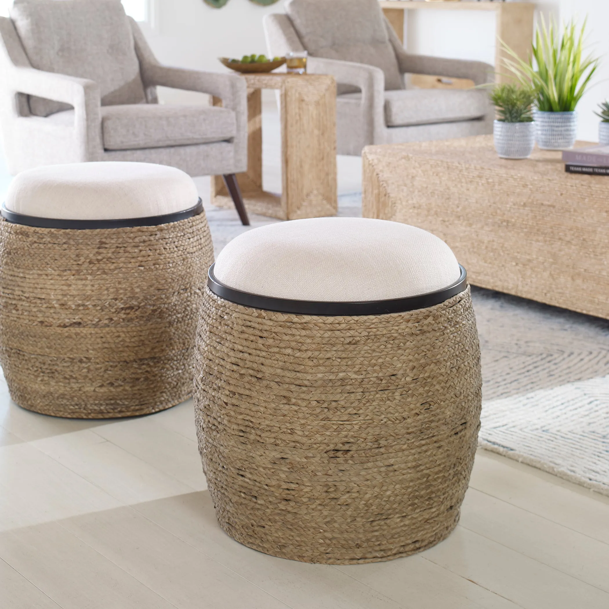 Uttermost Island Straw Accent Stool