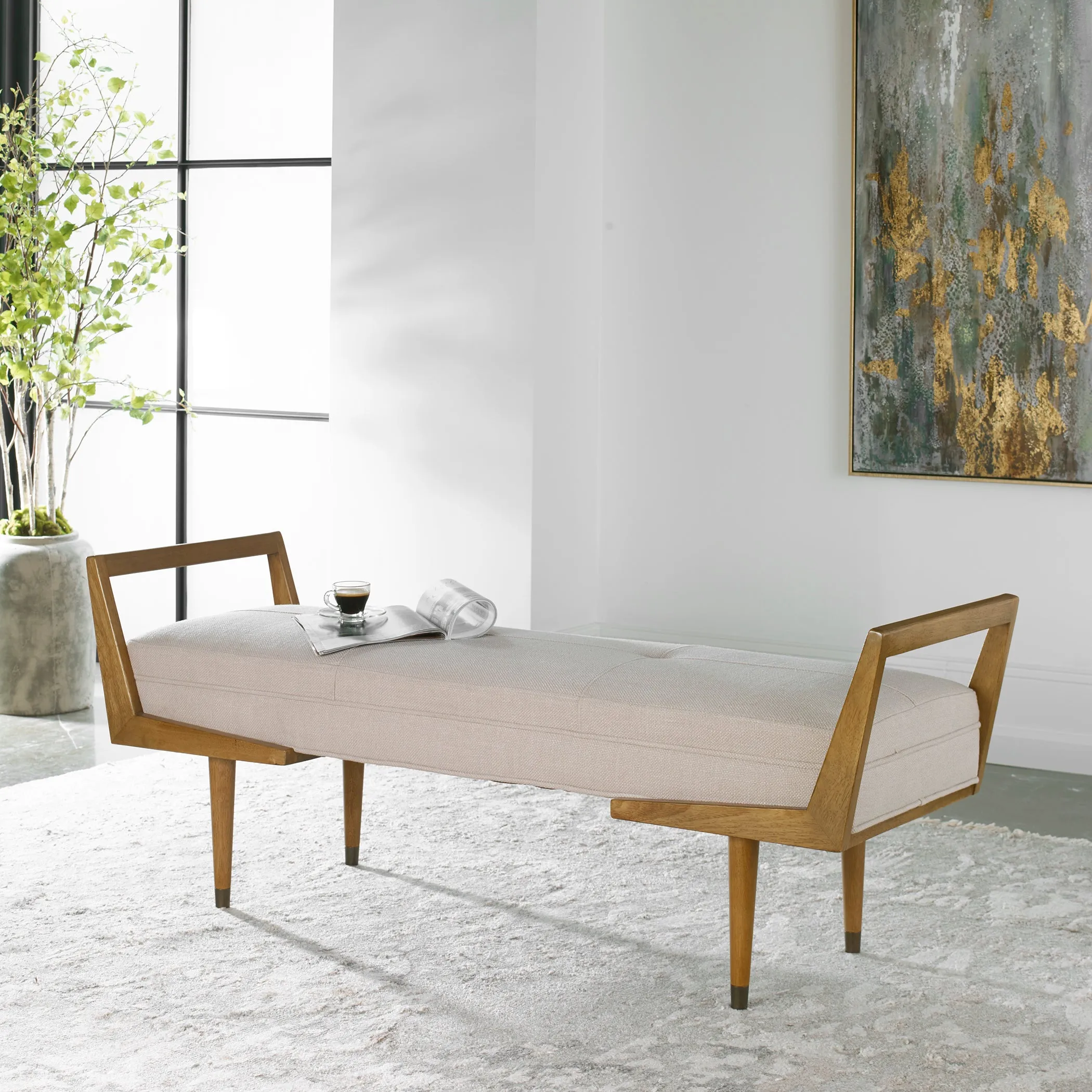 Uttermost Waylon Modern Ivory Bench