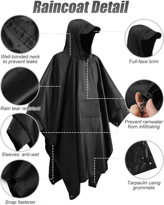 Victoper Plus Size Waterproof Poncho Adult, Reusable Rain Poncho Adult Waterproof Poncho Waterproof Adult Lightweight Waterproof Raincoat for Outdoor Hiking Camping