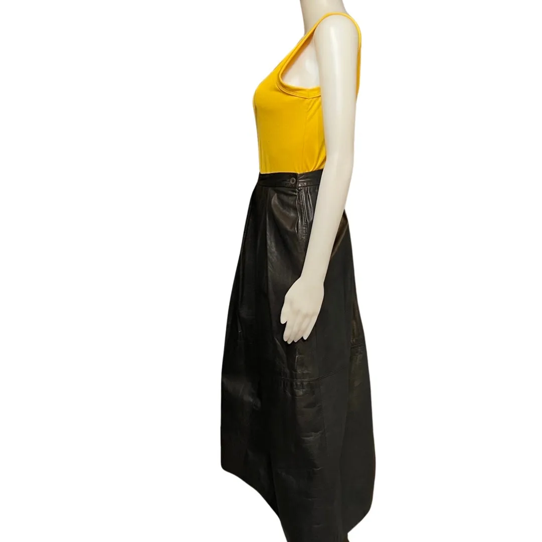 Vintage 1980s Black Leather Midi Skirt