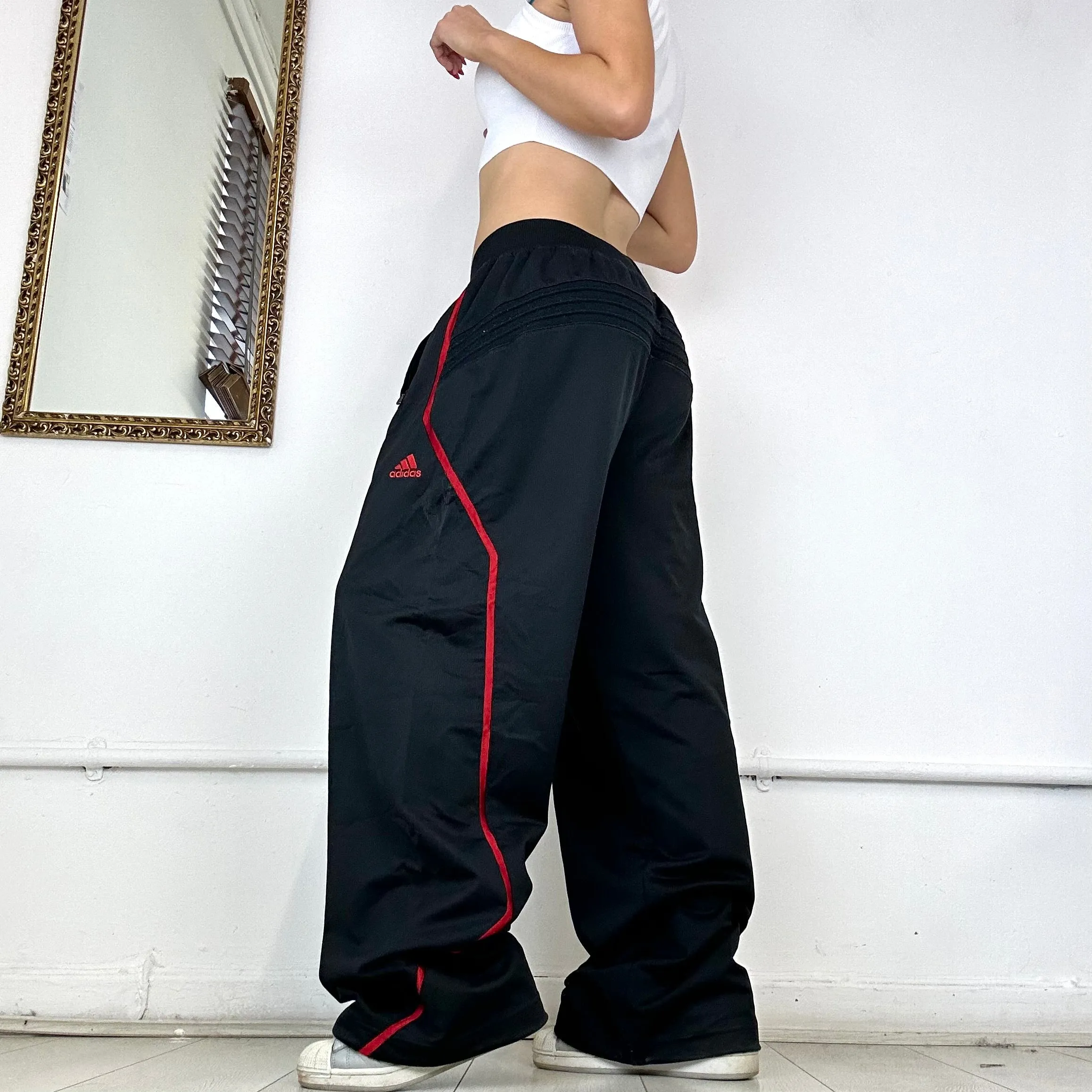 vintage adidas black&red wide leg joggers