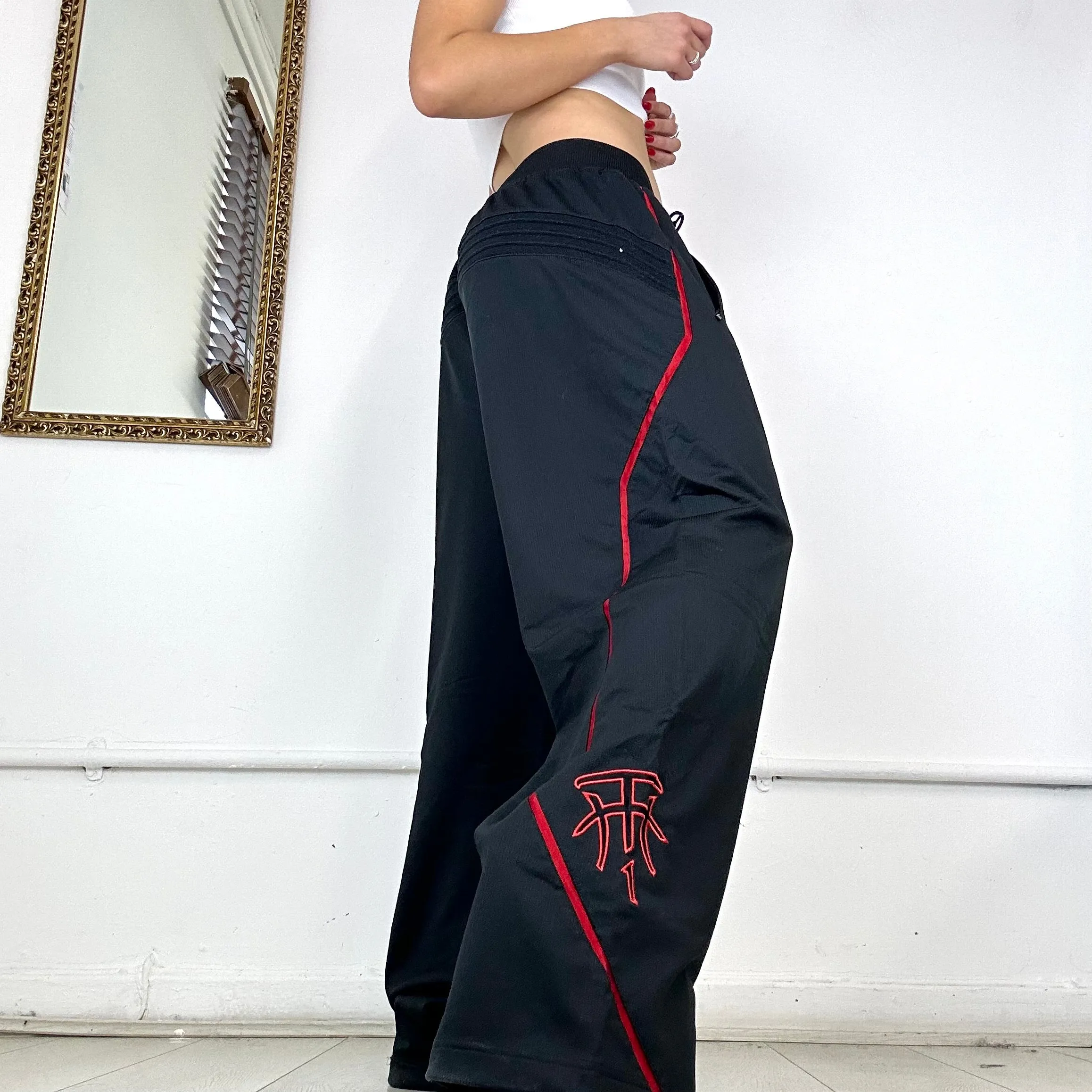 vintage adidas black&red wide leg joggers