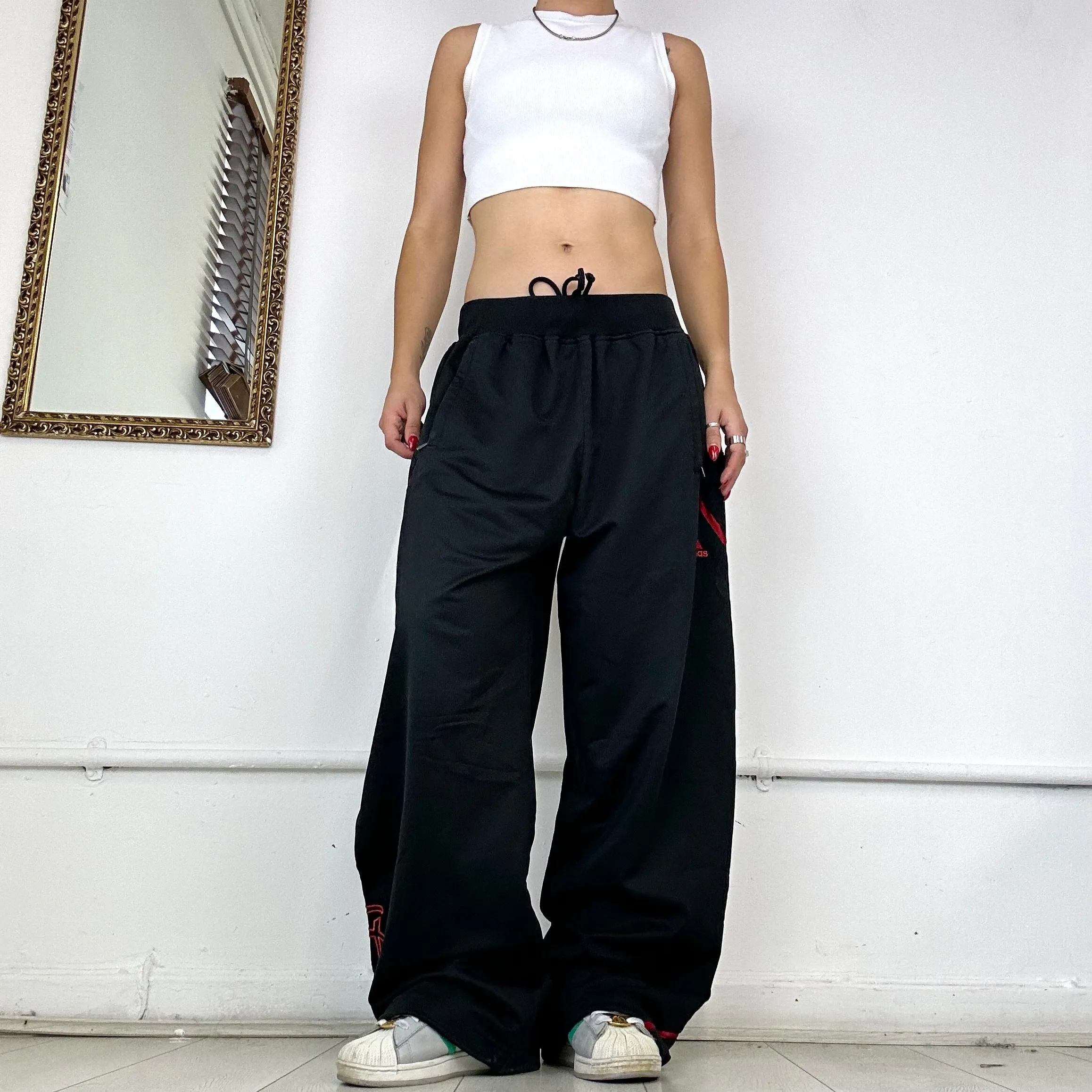 vintage adidas black&red wide leg joggers