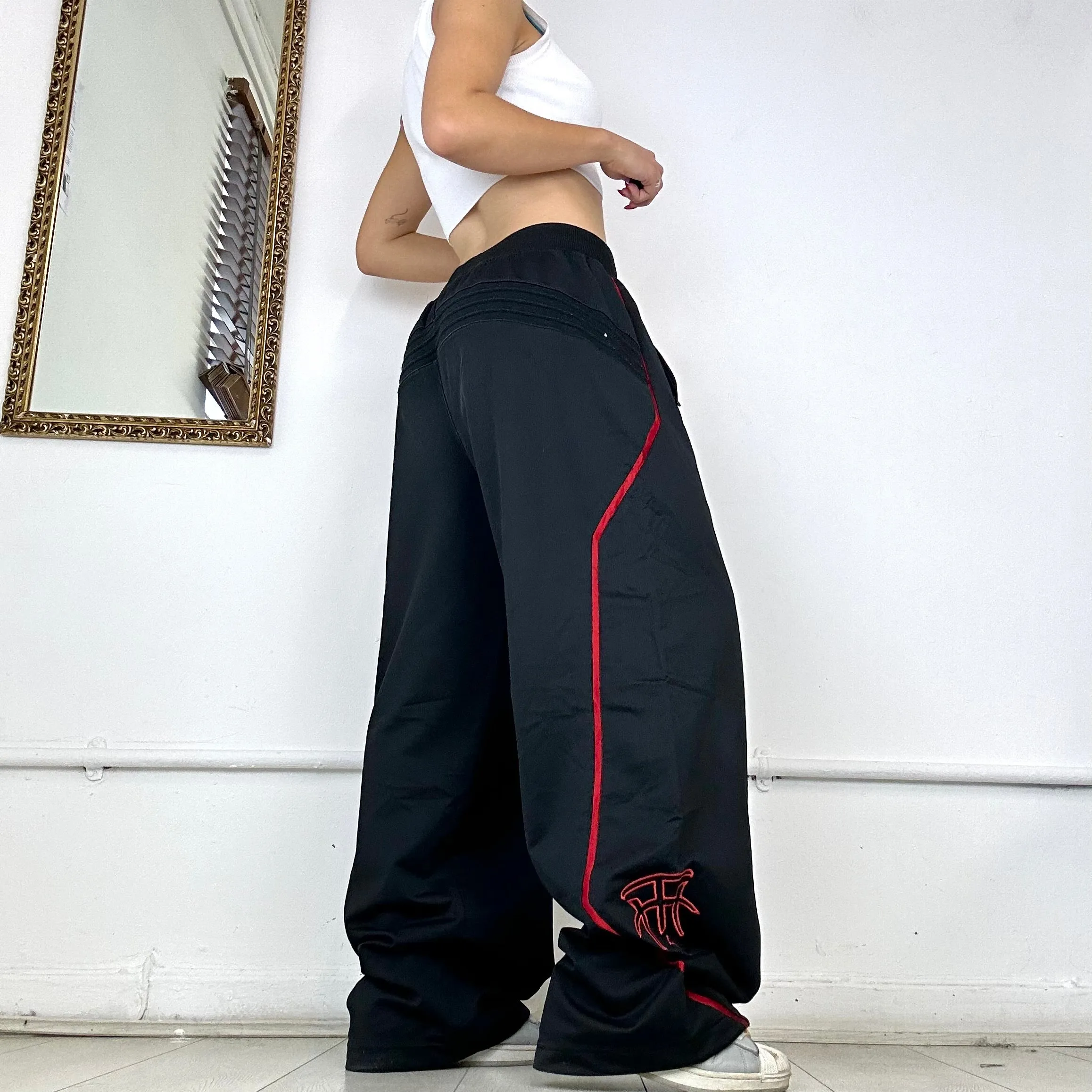 vintage adidas black&red wide leg joggers