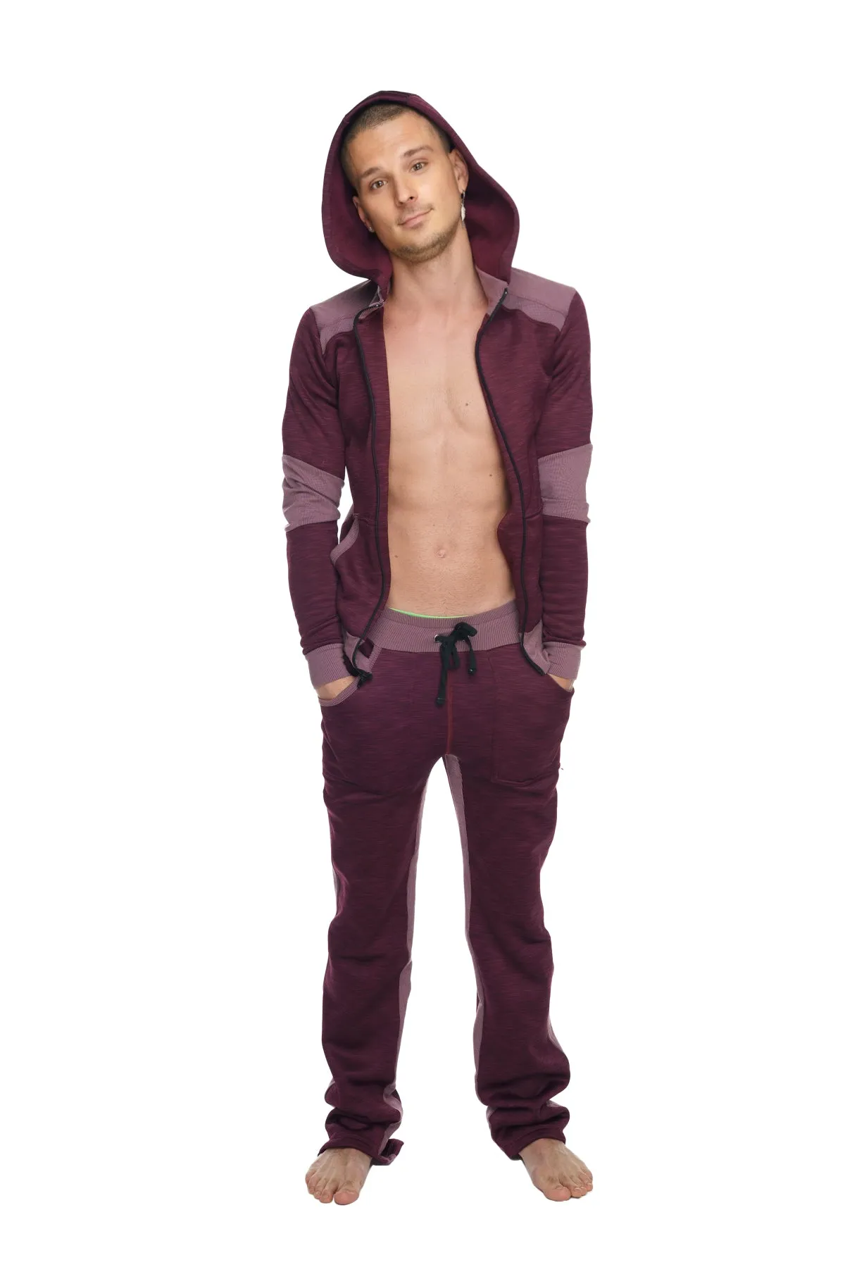 **Winter Collection** HEAVY-Weight Performance-Luxe-Fleece Form-fit Crossover Yoga Track Hoodie (Plum Purple)