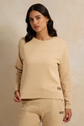 Women Beige Cut And Sew Sweatshirt