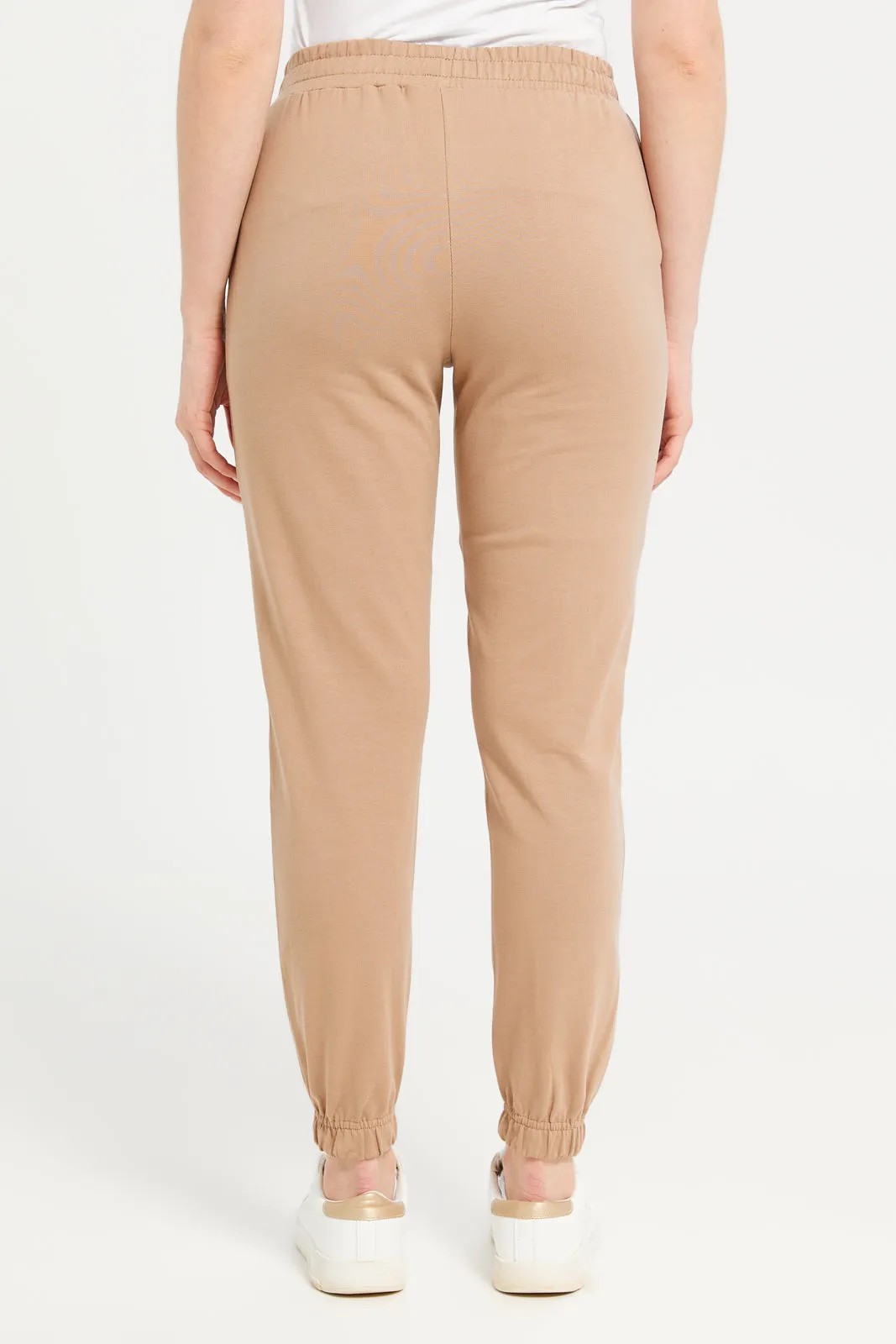 Women Beige Plain Elasticated Joggers