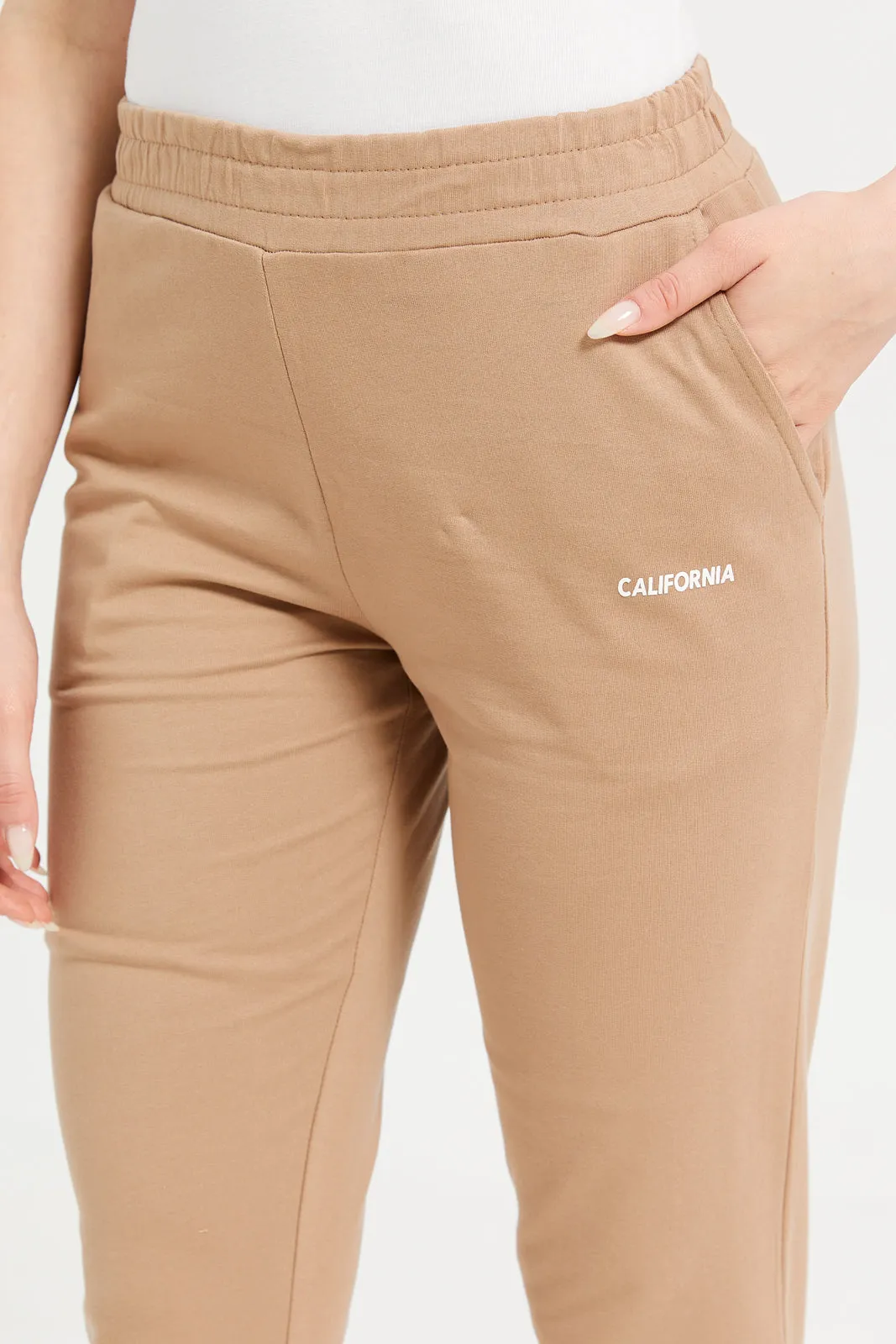 Women Beige Plain Elasticated Joggers