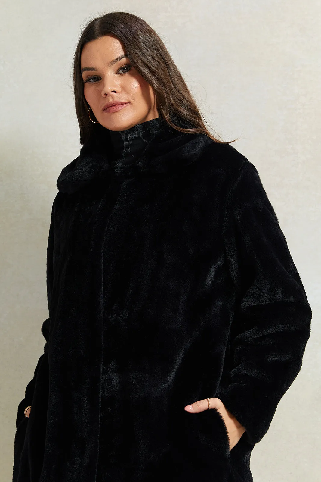 Women Black Long Fur Jacket