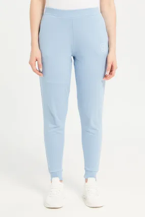 Women Blue Plain Elasticated  Joggers