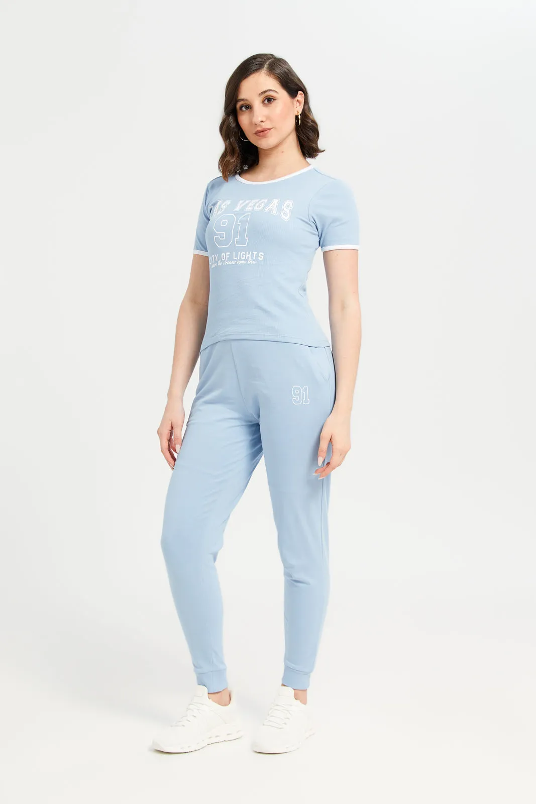 Women Blue Plain Elasticated  Joggers