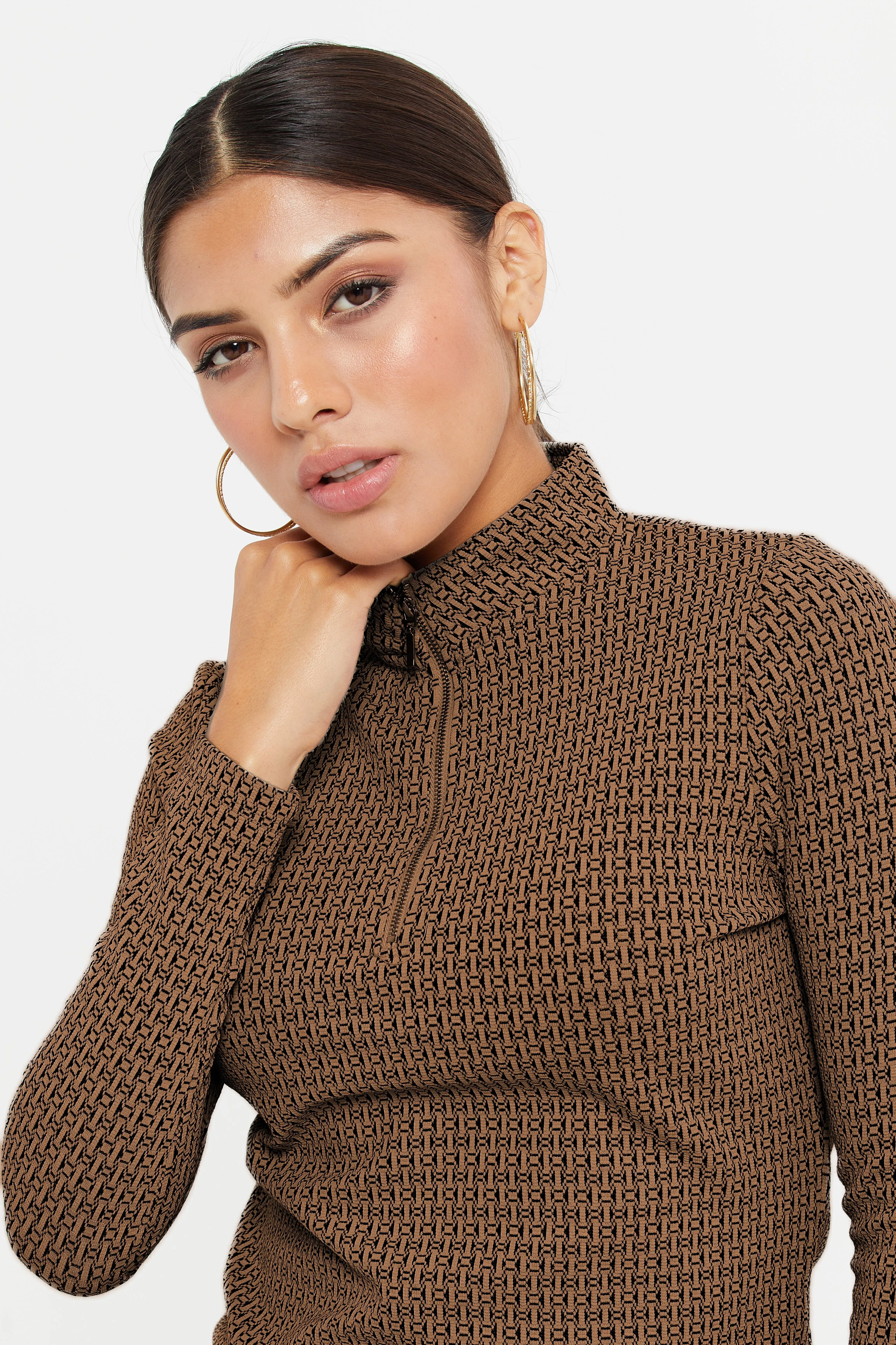 Women Brown Turtle Neck Top