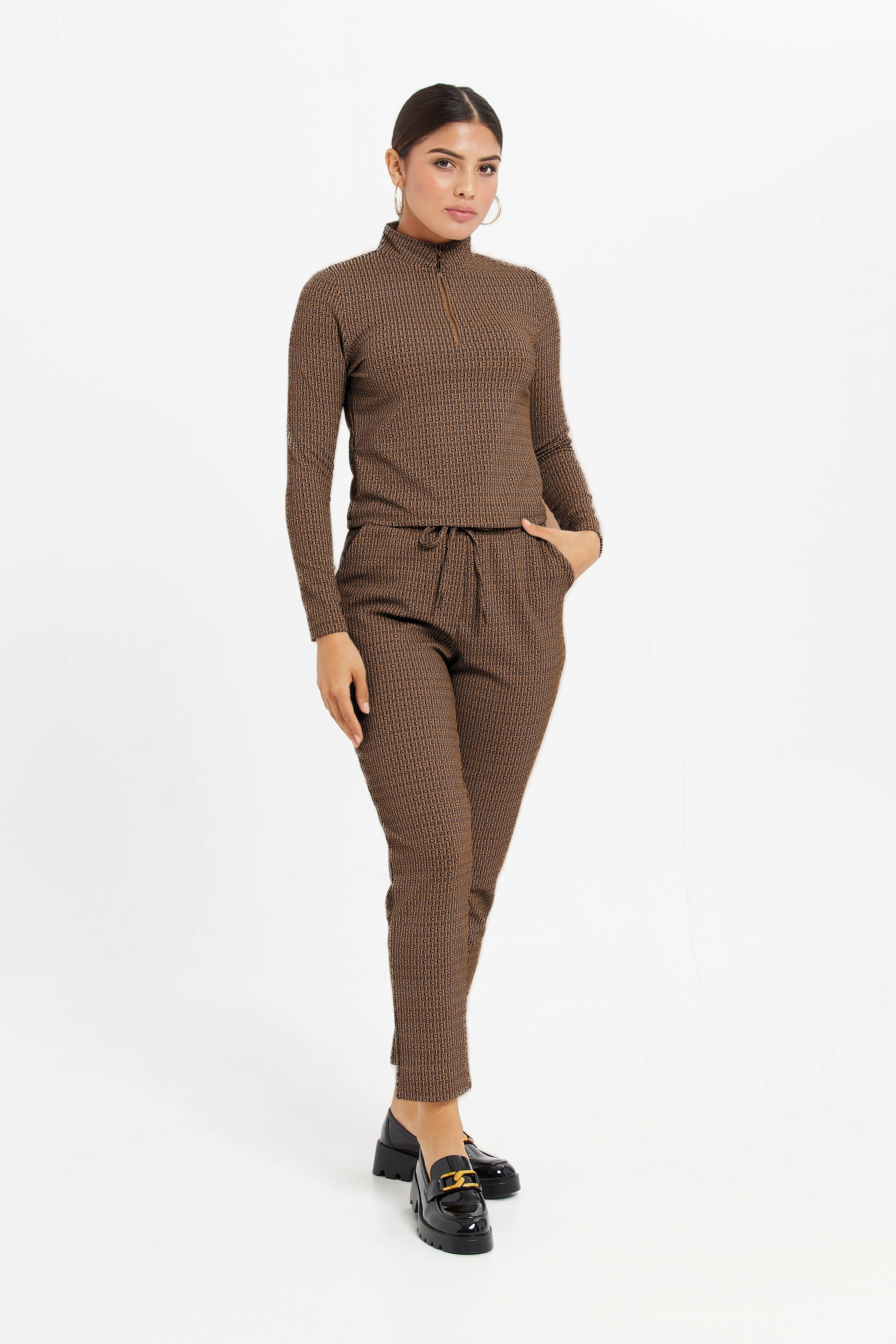 Women Brown Turtle Neck Top