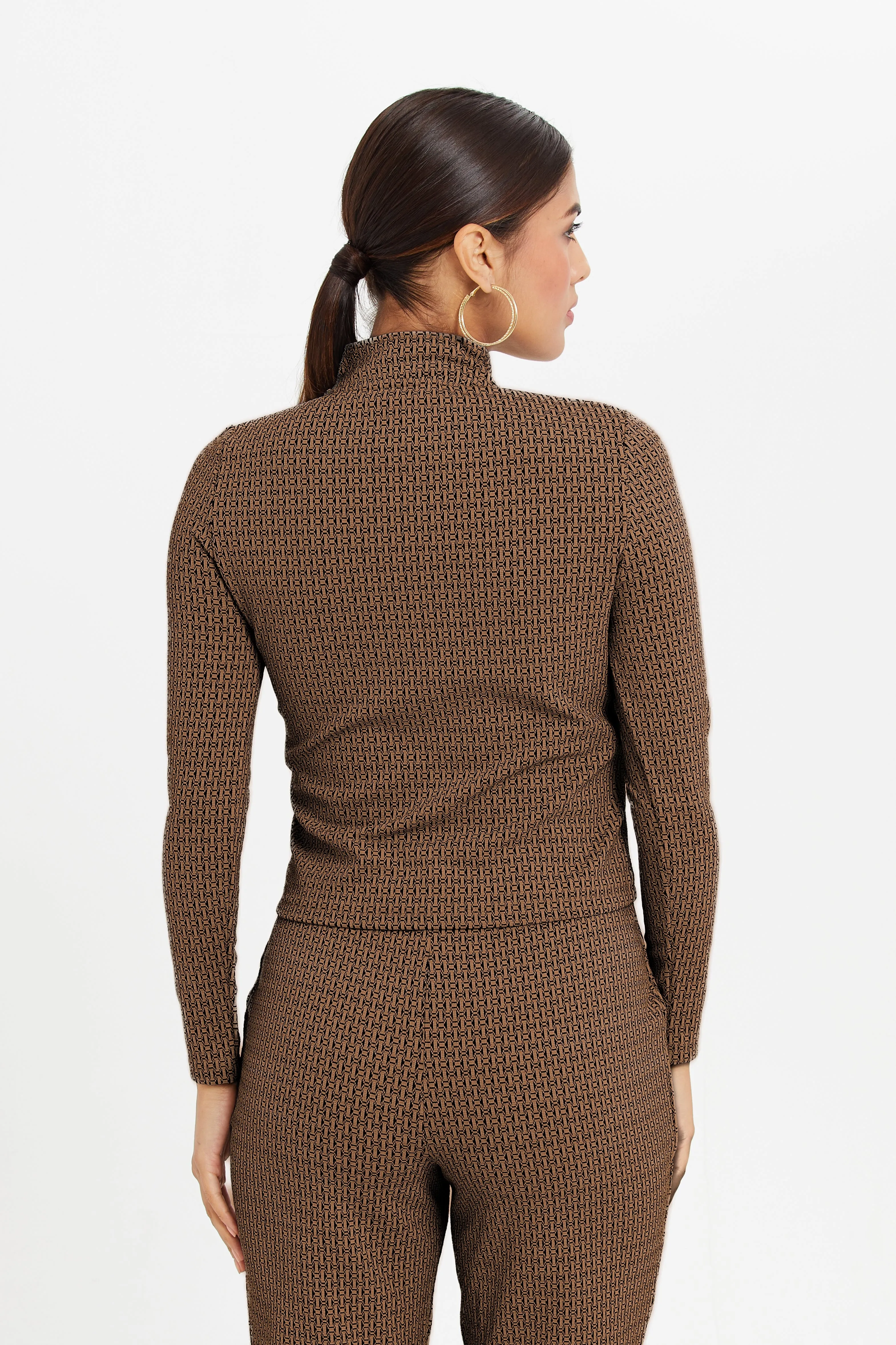 Women Brown Turtle Neck Top