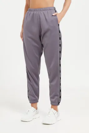 Women Grey Active Pant With Side Tape