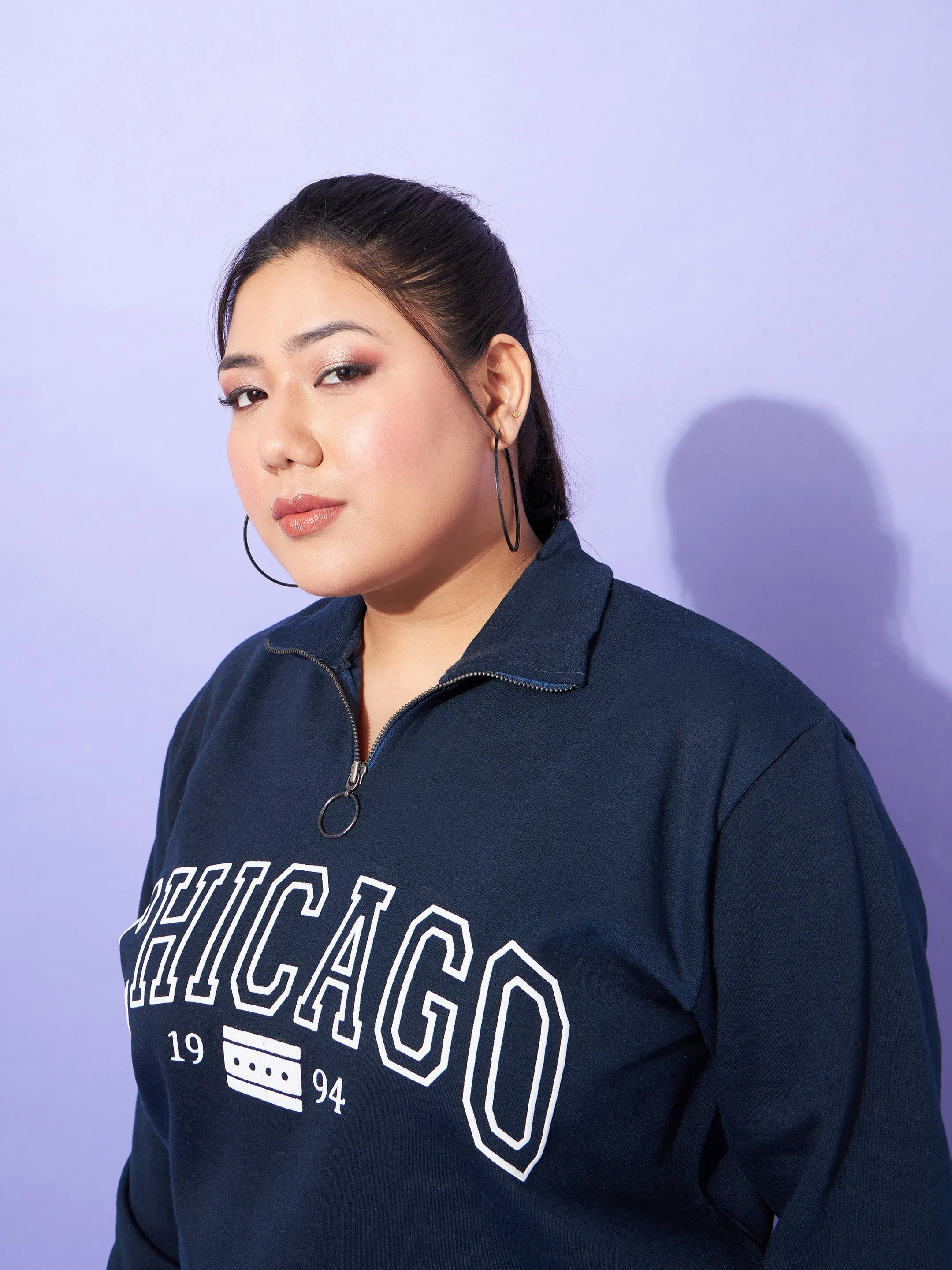 Women Navy Fleece CHICAGO Zipper Sweatshirt With Joggers