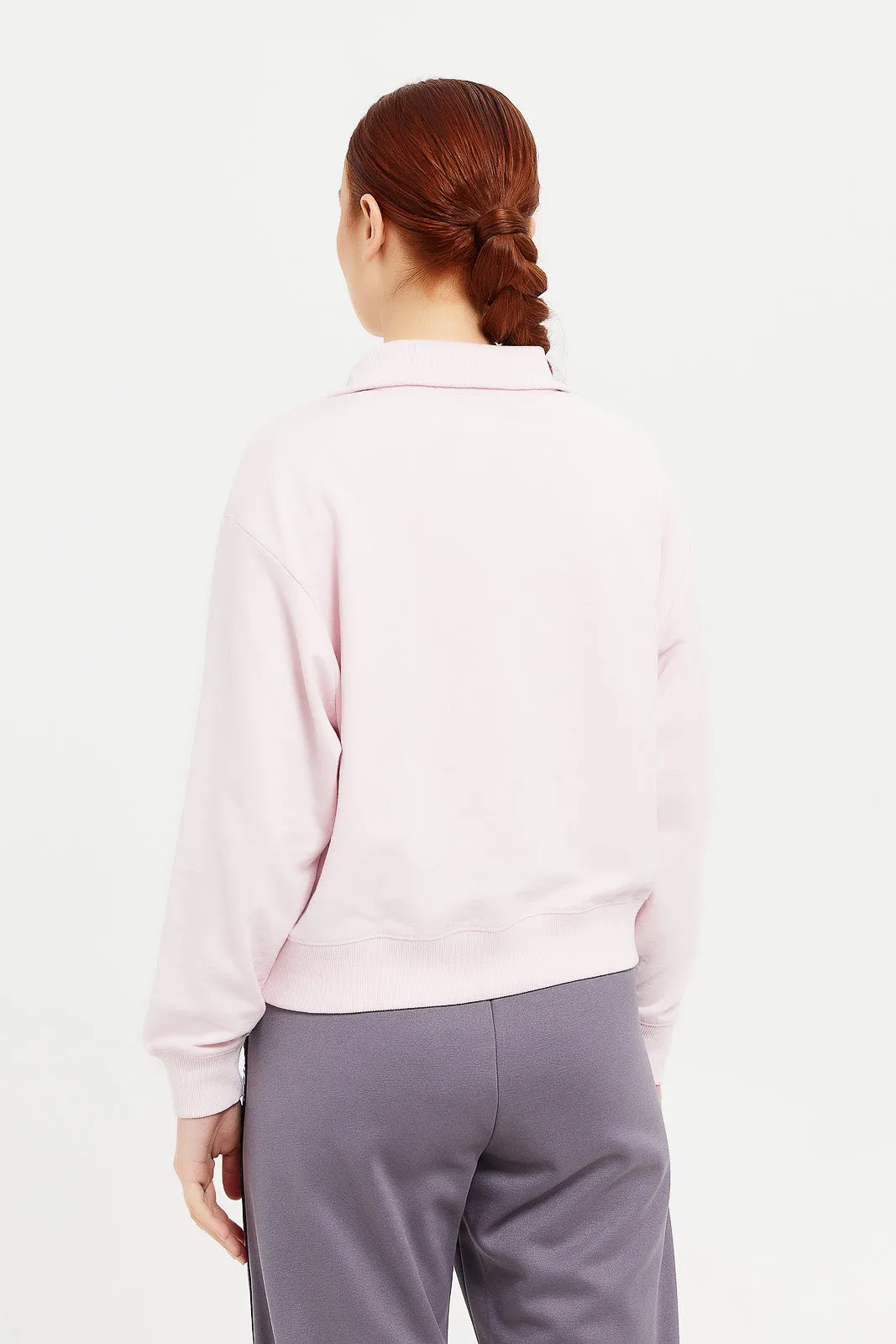 Women Pink Zip Front Sweatshirt