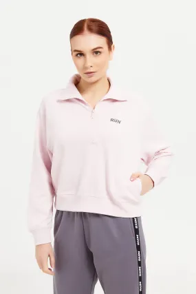 Women Pink Zip Front Sweatshirt