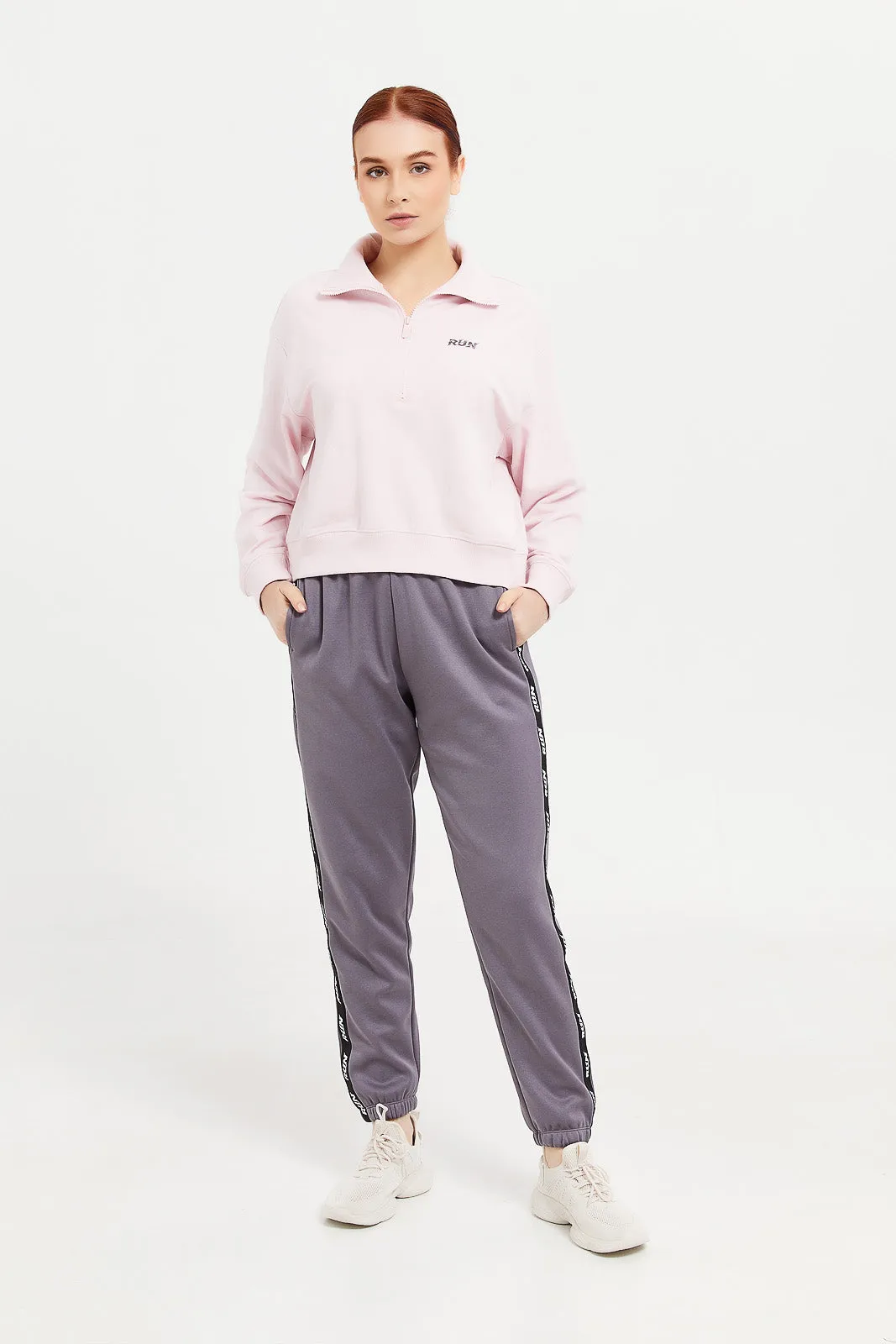 Women Pink Zip Front Sweatshirt