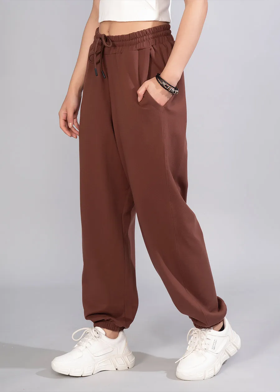 Women Premium Terry Loose Fit Joggers - Cocoa