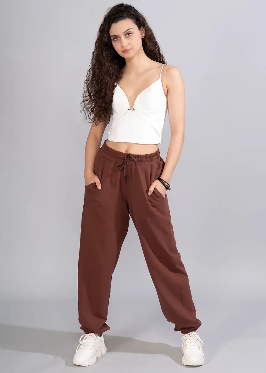 Women Premium Terry Loose Fit Joggers - Cocoa