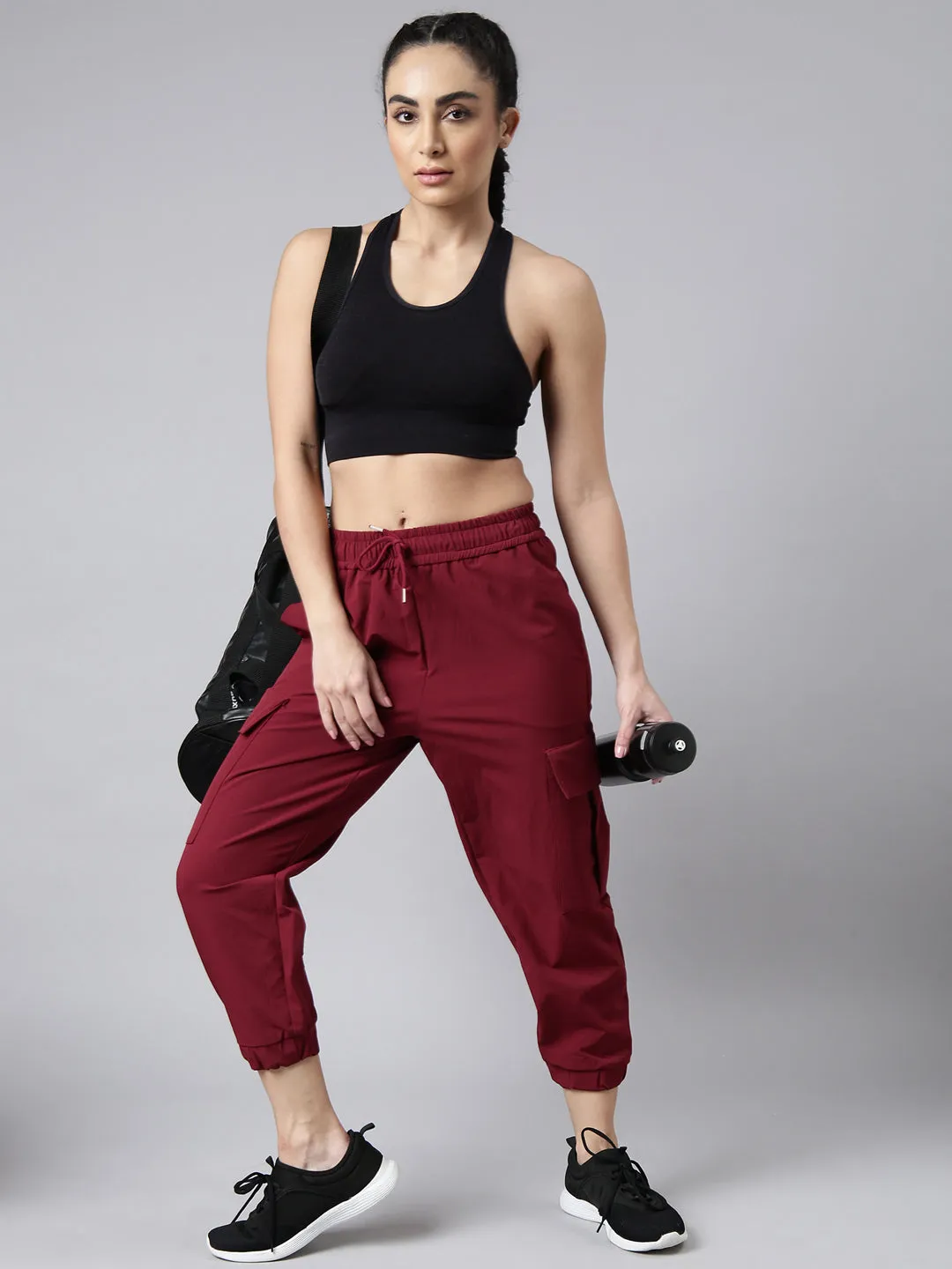 Women Solid Slim Fit Maroon Joggers Track Pant