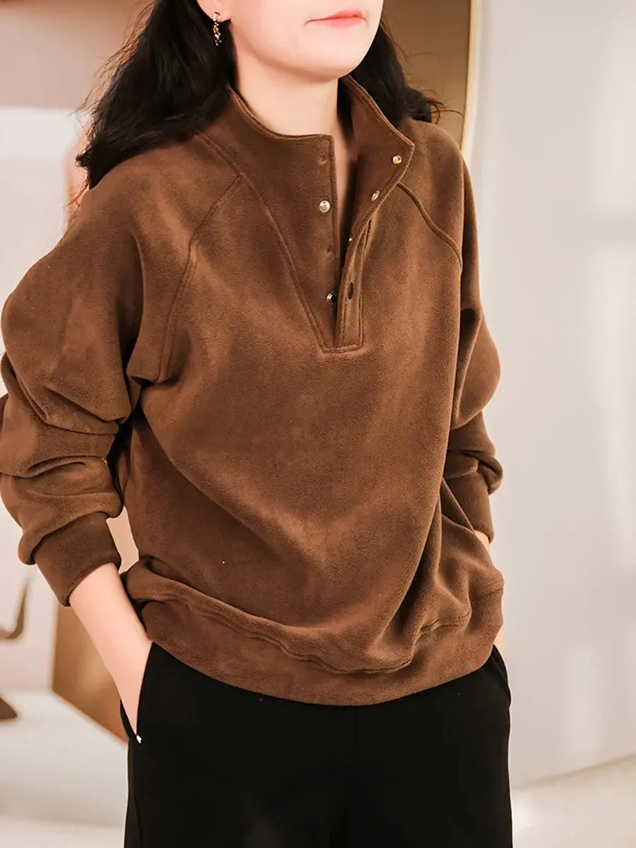 Women Solid  Thicken Sweatshirt