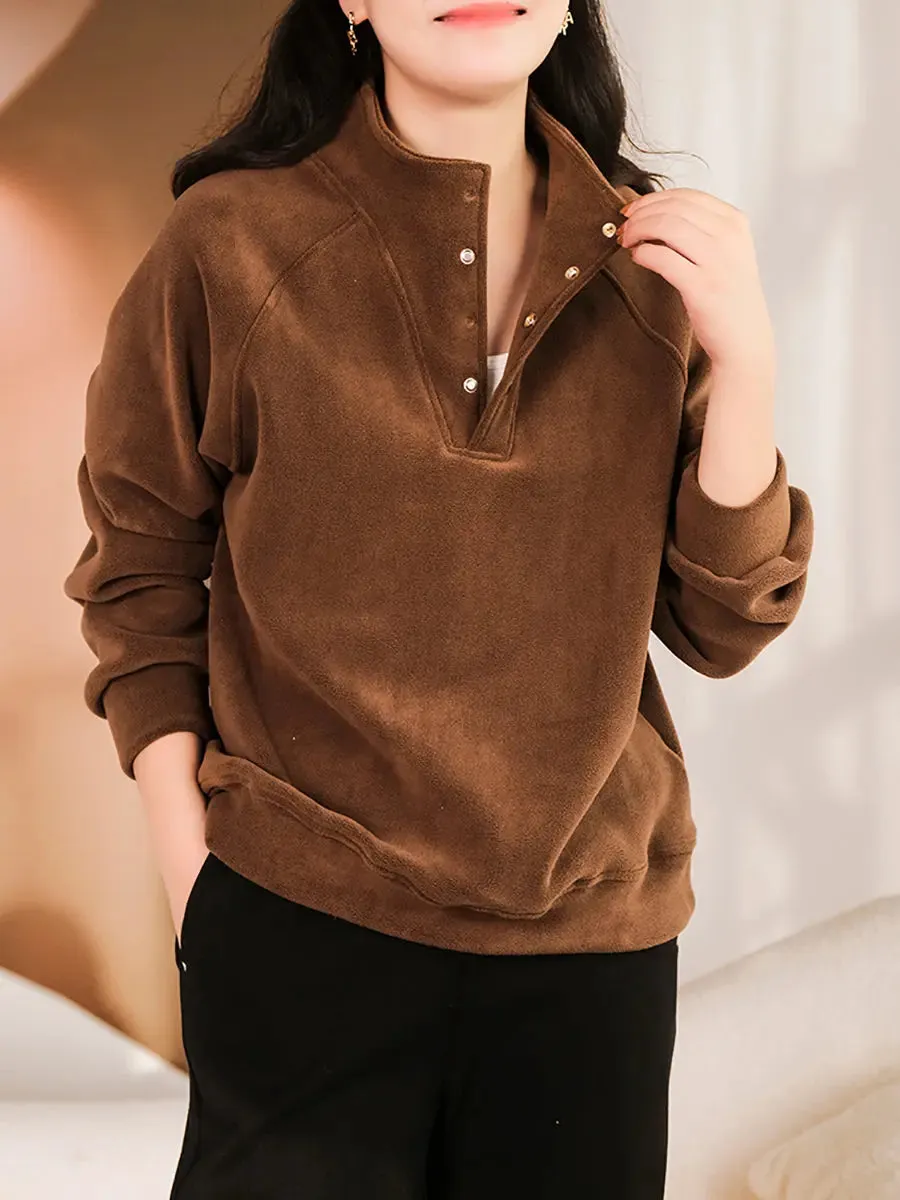 Women Solid  Thicken Sweatshirt