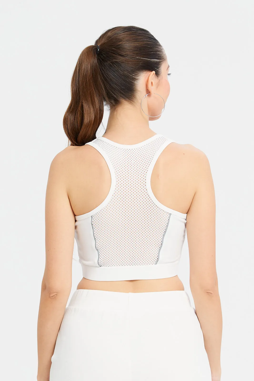 Women White Sports Bra With Reflector