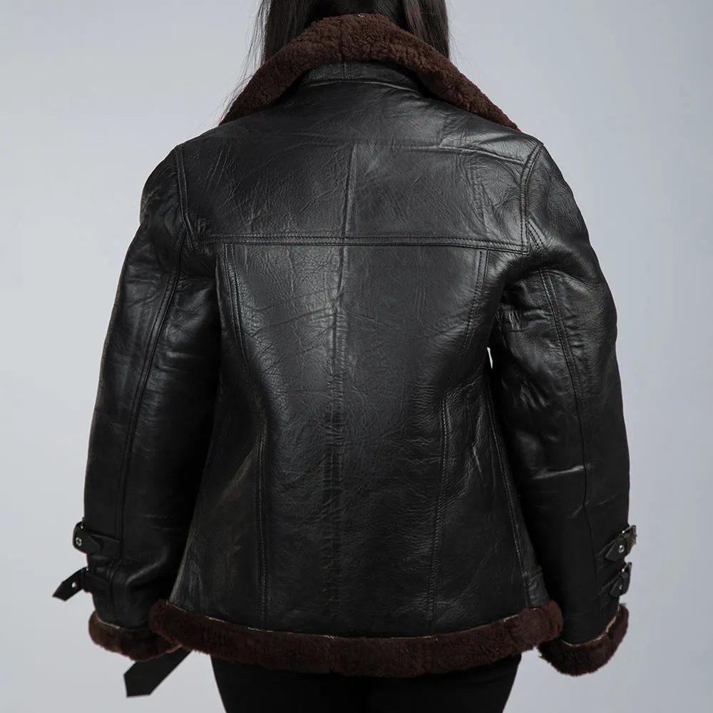 Womens Black Leather Fur Jacket