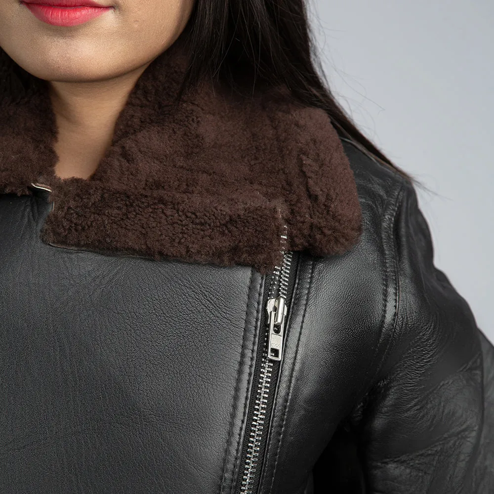 Womens Black Leather Fur Jacket