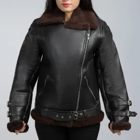 Womens Black Leather Fur Jacket