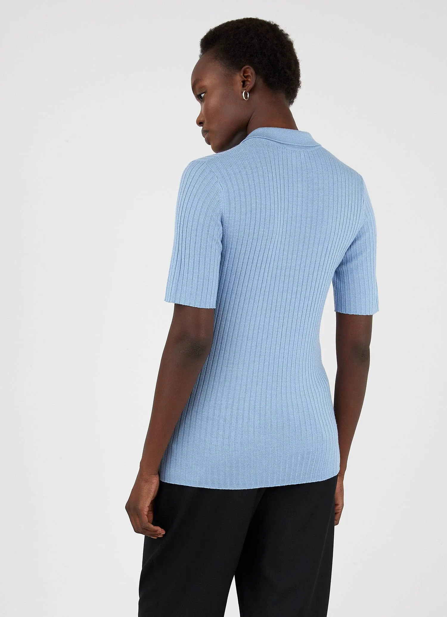 Women's Merino Silk Polo in Blue Mist