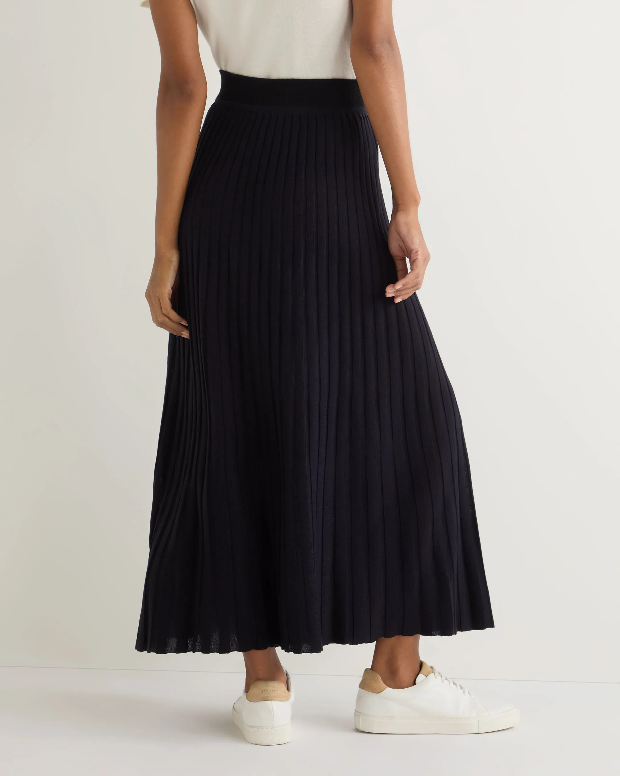 Women's Superfine Pleated Cashmere Silk Skirt Navy Blue