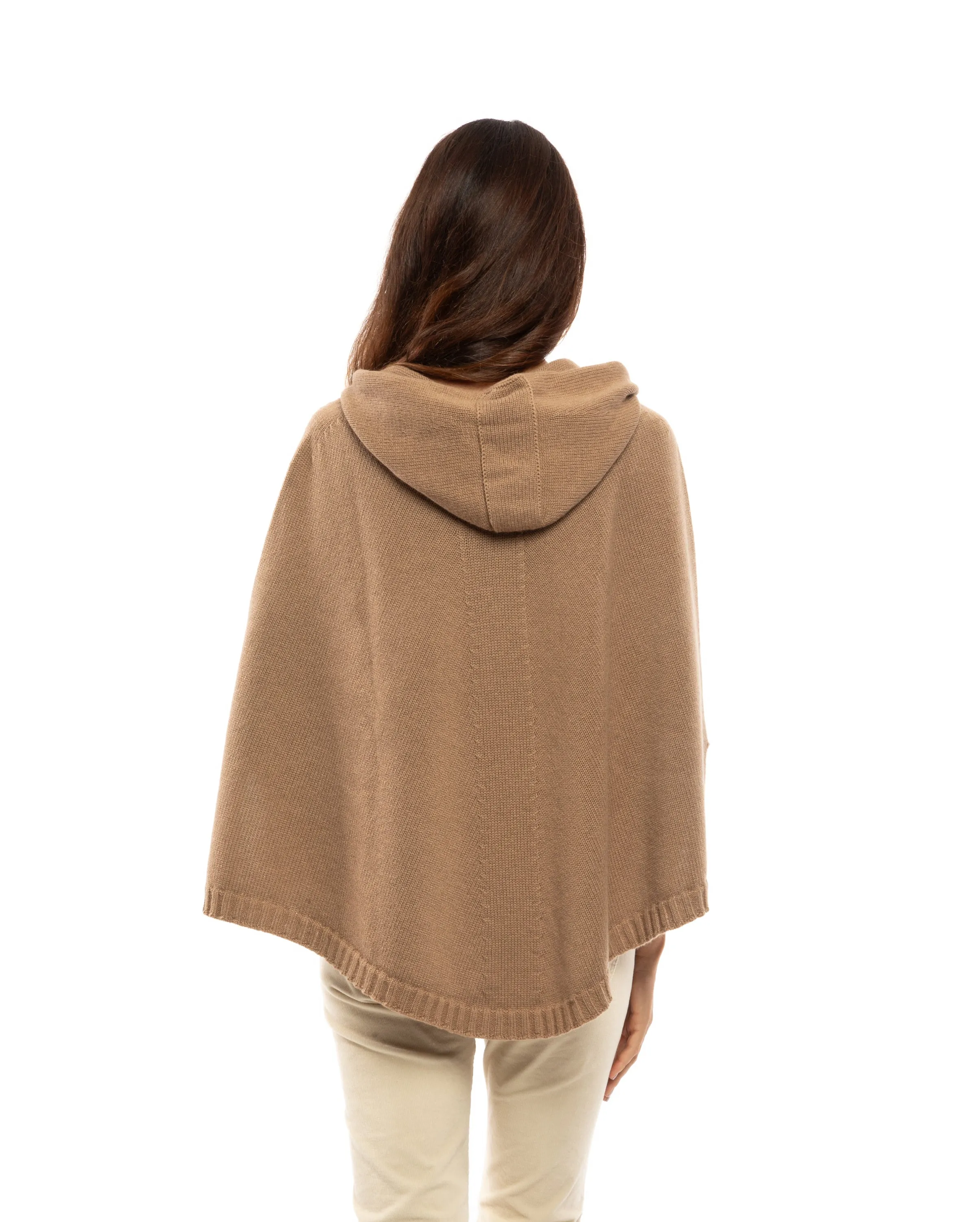 Womens's Pure Cashmere Hoodie Poncho Camel