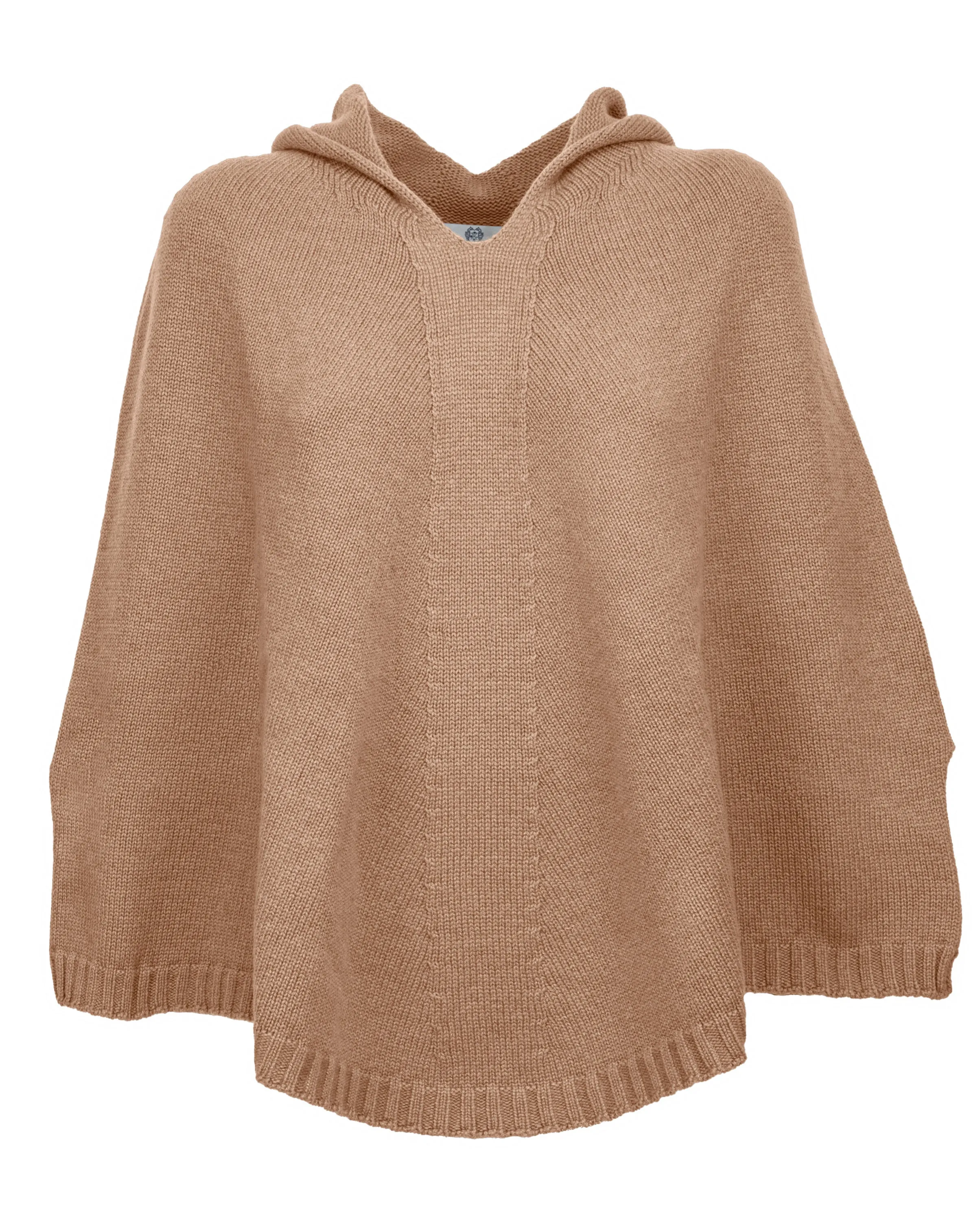 Womens's Pure Cashmere Hoodie Poncho Camel