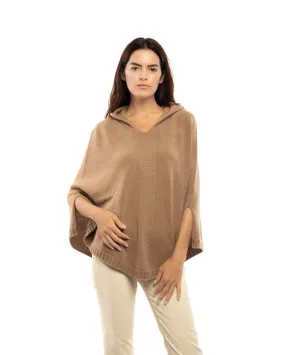 Womens's Pure Cashmere Hoodie Poncho Camel