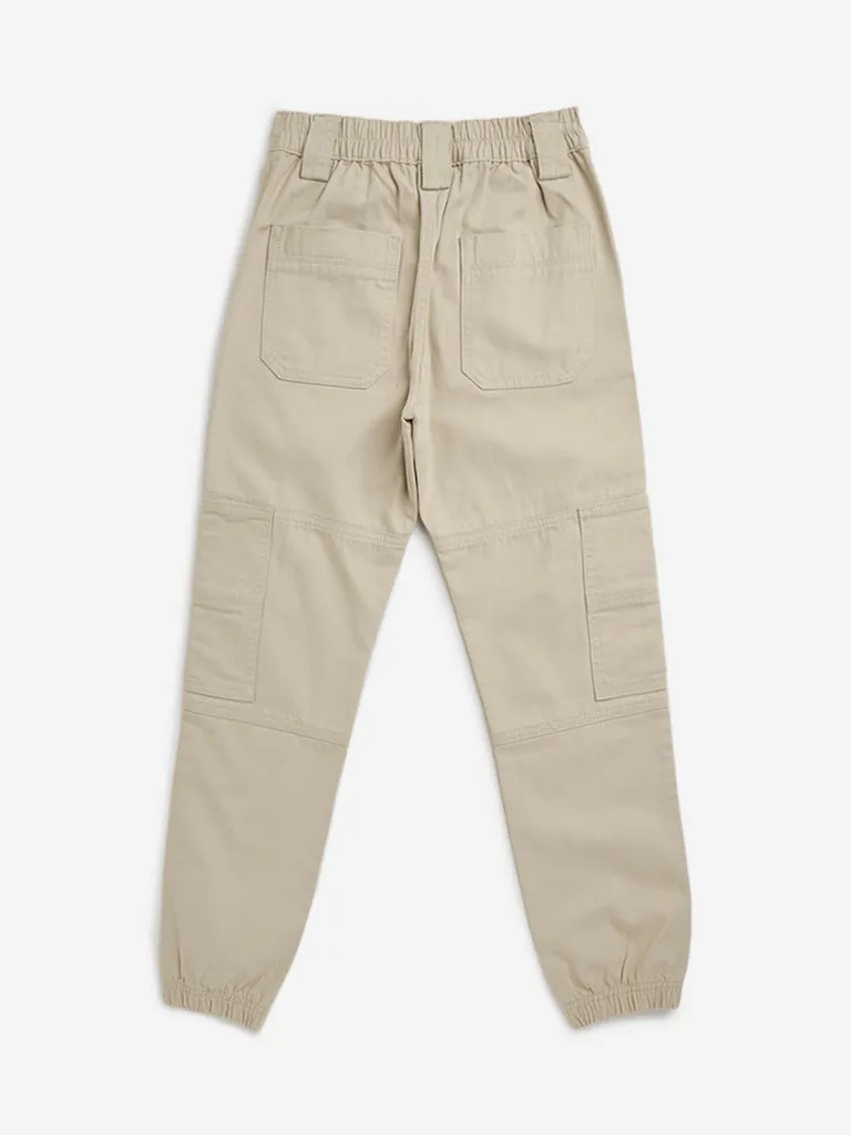 Y&F Kids Beige Pack Buckle Mid-Rise Cotton Joggers