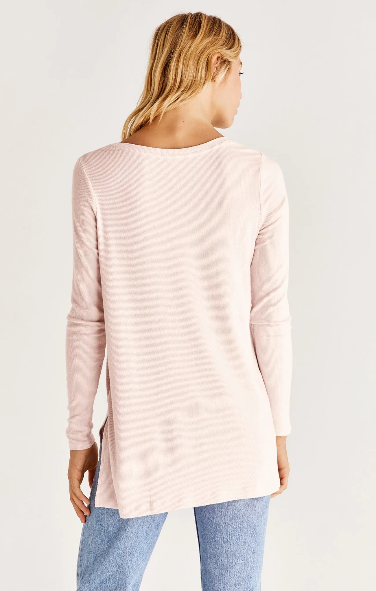 Z Supply Mal Long Sleeve Brushed Knit Rib Tee | Pink Sky, Sand