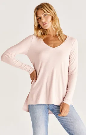 Z Supply Mal Long Sleeve Brushed Knit Rib Tee | Pink Sky, Sand